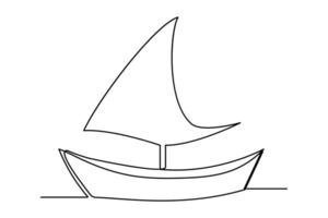 Continuous one line drawing paper boat outline vector art illustration