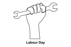 Continuous one line drawing labor day concept with lettering labour day isolated on white background.outline vector art illustration