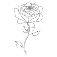 Continuous one line red rose flower outline vector art illustration on white background Pro Vector