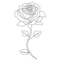 Continuous one line red rose flower outline vector art illustration on white background Pro Vector