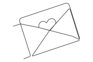 Continuous one line drawing of envelope with heart. Love letter. Vector illustration