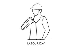 Continuous one line drawing labor day concept with lettering labour day isolated on white background.outline vector art illustration