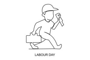 Continuous one line drawing labor day concept with lettering labour day isolated on white background.outline vector art illustration