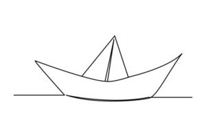 Continuous one line drawing paper boat outline vector art illustration