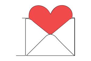 Continuous one line drawing of envelope with heart. Love letter. Vector illustration