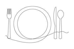 One continuous one line hand drawn plate, outline Vector illustration isolated on white background. outline Vector illustration