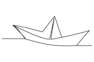 Continuous one line drawing paper boat outline vector art illustration