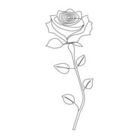 Continuous one line red rose flower outline vector art illustration on white background Pro Vector