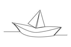 Continuous one line drawing paper boat outline vector art illustration