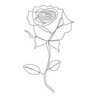 Continuous one line red rose flower outline vector art illustration on white background Pro Vector