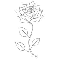 Continuous one line red rose flower outline vector art illustration on white background Pro Vector