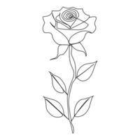 Continuous one line red rose flower outline vector art illustration on white background Pro Vector