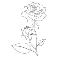 Continuous one line red rose flower outline vector art illustration on white background Pro Vector