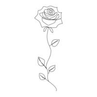 Continuous one line red rose flower outline vector art illustration on white background Pro Vector