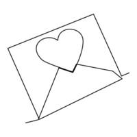 Continuous one line drawing of envelope with heart. Love letter. Vector illustration