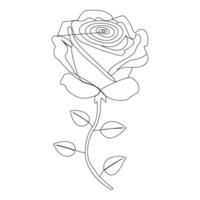 Continuous one line red rose flower outline vector art illustration on white background Pro Vector