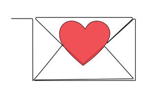 Continuous one line drawing of envelope with heart. Love letter. Vector illustration