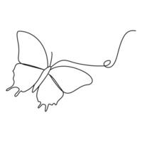 Continuous one line butterfly outline vector isolated on white background. Vector Illustration