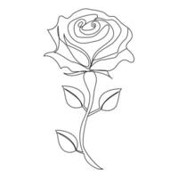 Continuous one line red rose flower outline vector art illustration on white background Pro Vector