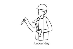 Continuous one line drawing labor day concept with lettering labour day isolated on white background.outline vector art illustration