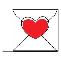 Continuous one line drawing of envelope with heart. Love letter. Vector illustration