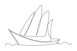 Continuous one line drawing paper boat outline vector art illustration