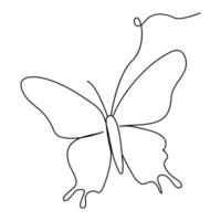 Continuous one line butterfly outline vector isolated on white background. Vector Illustration