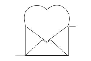 Continuous one line drawing of envelope with heart. Love letter. Vector illustration