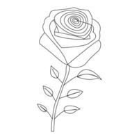 Continuous one line red rose flower outline vector art illustration on white background Pro Vector