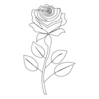 Continuous one line red rose flower outline vector art illustration on white background Pro Vector