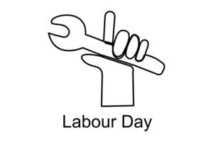 Continuous one line drawing labor day concept with lettering labour day isolated on white background.outline vector art illustration