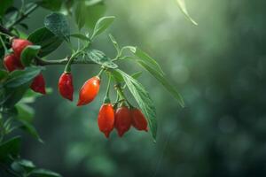 ai generado goji bayas planta mostrando superalimento cualidades y sano nutrición con antioxidante propiedades en naturaleza foto