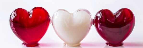 AI generated Red and white hearts shaped puddings as a dessert for Valentine's love celebration photo