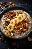 AI generated Breathtaking banana walnut honey porridge with chia seeds photo