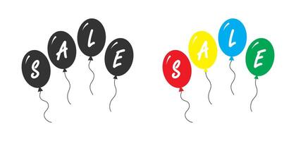 Sale balloon concept of discount. Balloon icons with lettering. Flat vector illustration.