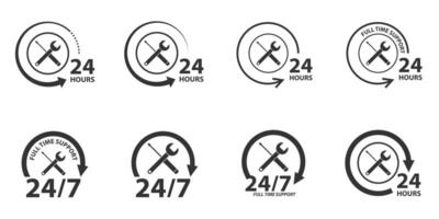 Set of Car Service Logo with screwdriver and wrench. Full time support icon. Vector illustration.