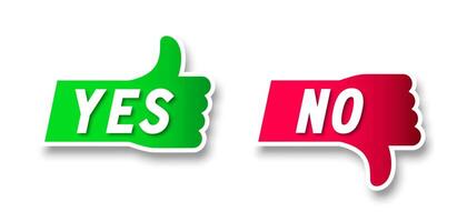 Yes and no sign. Hand voting with Yes and No. Thumb up and down red and green icon. Flat vector illustration.