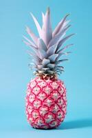 AI generated Pink pineapple on a light blue background photo