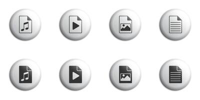 Set of icons of different types of files. Such as multimedia, text, audio file and image file. Vector illustration.