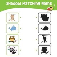 Matching shadow game for children. Find the correct shadow. Worksheet for kid. Printable activity page for kids. Learning Game vector