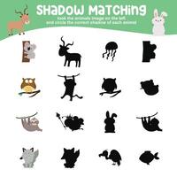 Look the animal image on the left and circle the correct shadow of each animal. Find the correct shadow vector