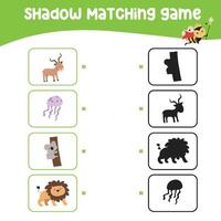 Matching shadow game for children. Find the correct shadow. Worksheet for kid. Printable activity page for kids. Learning Game vector