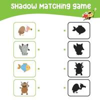 Matching shadow game for children. Find the correct shadow. Worksheet for kid. Printable activity page for kids. Learning Game vector