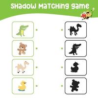 Matching shadow game for children. Find the correct shadow. Worksheet for kid. Printable activity page for kids. Learning Game vector