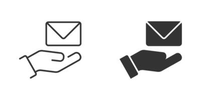 Mail on a hand icon. Mail envelope icon. Vector illustration.