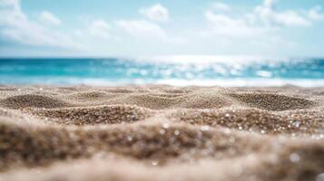 ai generado el arenoso playa Satisface el amplio Oceano y ofertas un calma y pacífico ver foto