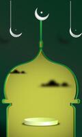 Eid mubarak background with crescent moon and mosque. vector