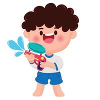 Thai kid play with water on Songkran day vector