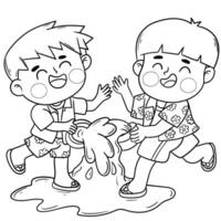 Thai kid play with water on Songkran day vector