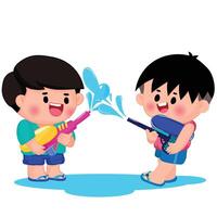 tailandés niño jugar con agua en Songkran día vector